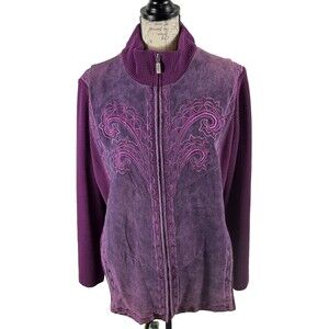 VTG 80's Bob Mackie Wearable Art Purple Leather Jacket Women's Sz 1X Zip Up